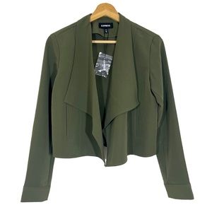 NWT Express Draped Jacket Long Sleeves Open Front Olive Green Sz XXS